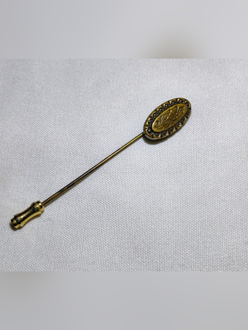 Antique Art Nouveau Brass Stickpin - Elegant Botanical Leaf Motif
